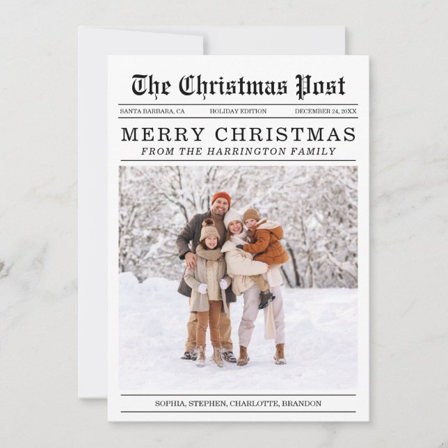 Cartão de Saudação de Natal ao Estilo de Jornal An (Frente)