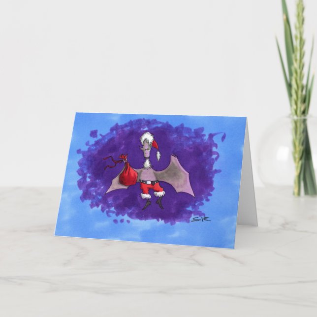 Cartão de saudação de Natal Bat do papai noel (Frente)