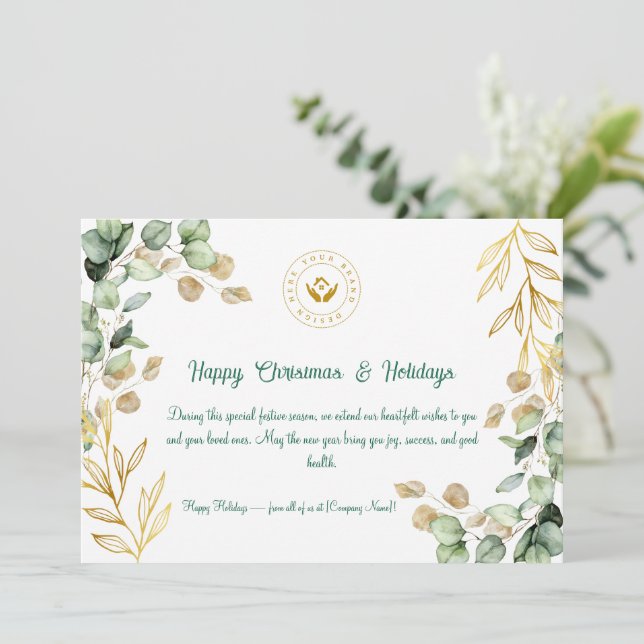 Cartão de Saudação de Natal Corporativo Personaliz (Em pé/Frente)