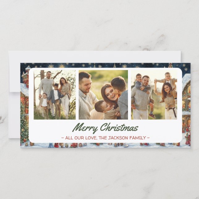 Cartão de Saudação de Natal da Vila Festiva 3 Foto (Frente)