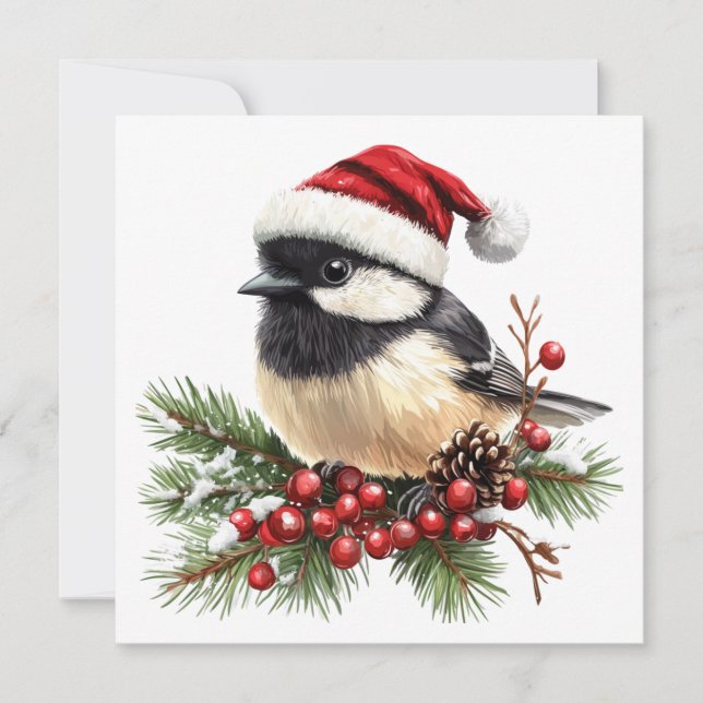 Cartão de Saudação de Natal de Chickadee (Frente)