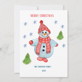 Cartão de saudação de Natal de um boneco de neve