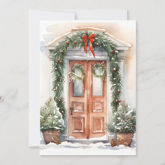 Cartão de saudação de Natal decorado durante o fer (Frente)