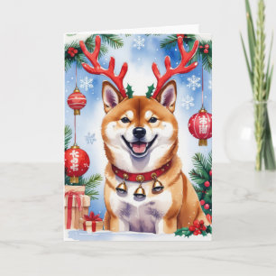 Cartão de Saudação de Natal do Cão Shiba Inu