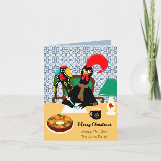 Cartão de Saudação de Natal do Galo Português (Frente)