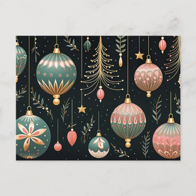 Cartão de Saudação de Natal Festivo Baubles (Frente)