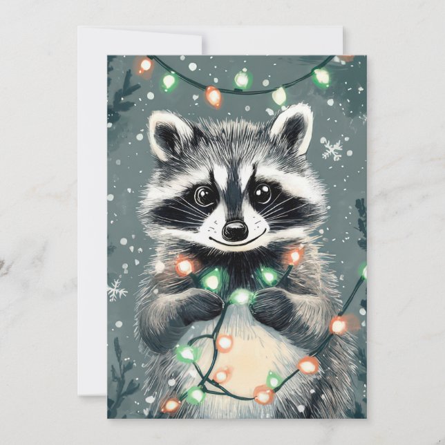 Cartão de Saudação de Natal Festivo Racoon (Frente)
