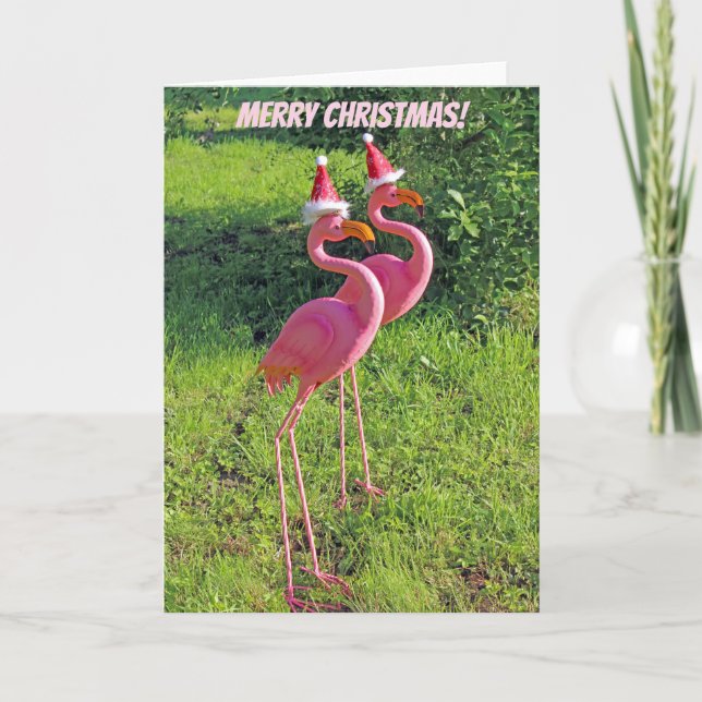Cartão de Saudação de Natal Flamingo Divertido! (Frente)