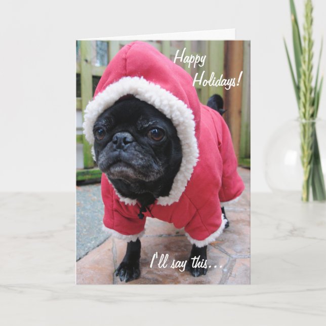 Cartão de Saudação de Natal Moody Pug (Frente)