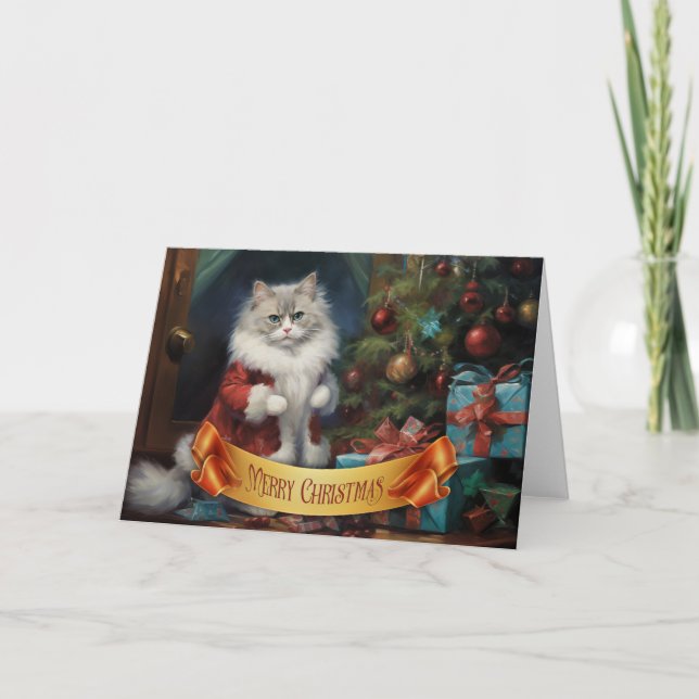 Cartão de saudação de Natal para gatos Ragdoll (Frente)