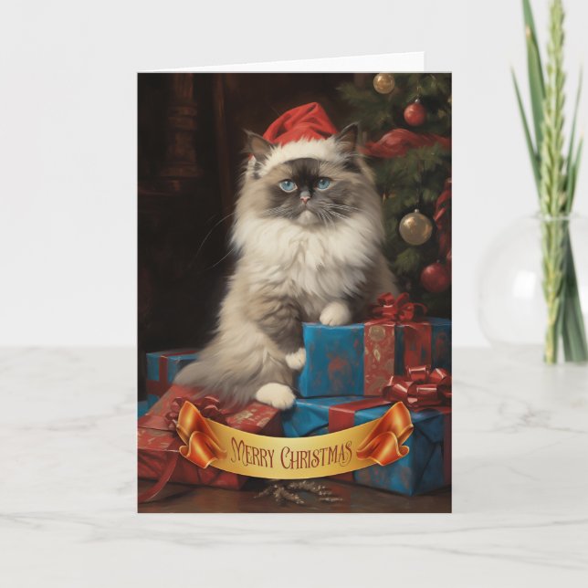 Cartão de saudação de Natal para gatos Ragdoll (Frente)
