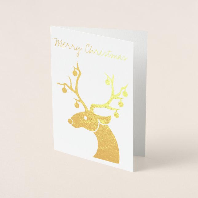 Cartão de Saudação de Natal para Reindet Gold Foil (Frente)