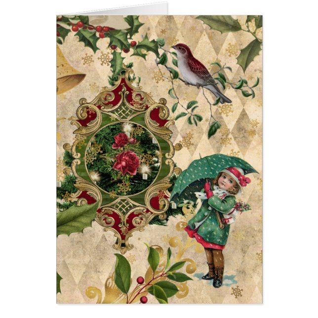 Cartão de Saudação de Natal Único da Vintage (Frente)
