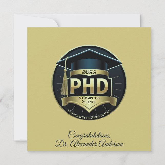 Cartão de saudação de ouro de defesa da tese de gr (Frente)