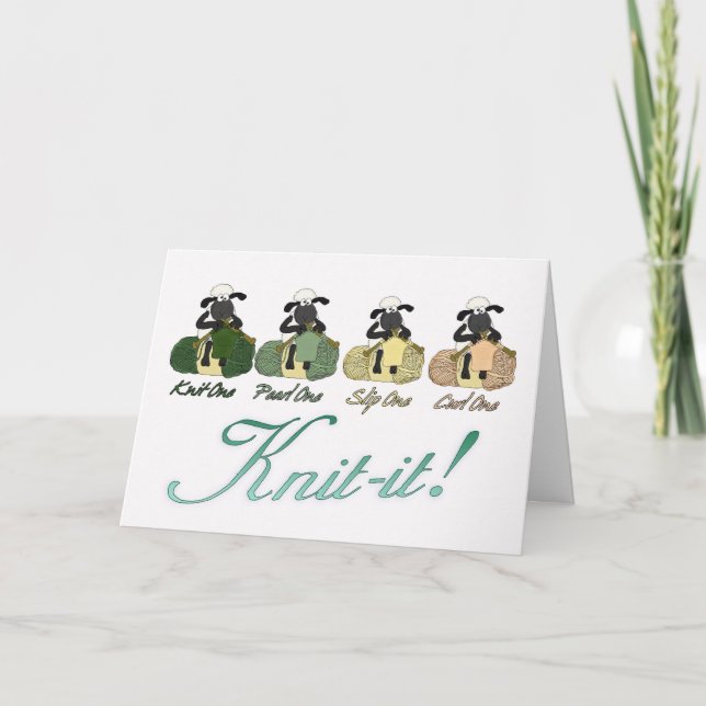 Cartão de saudação de ovelha tricotado - Knit-it! (Frente)
