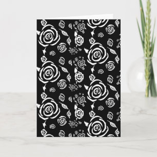 Cartão de saudação de padrão rosa preto e branco