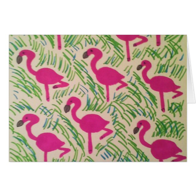 Cartão de Saudação de Padrão Tropical Flamingos Ro (Frente Horizontal)
