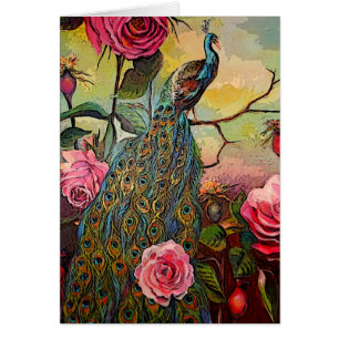 Cartão de saudação de Peacock e Rosas