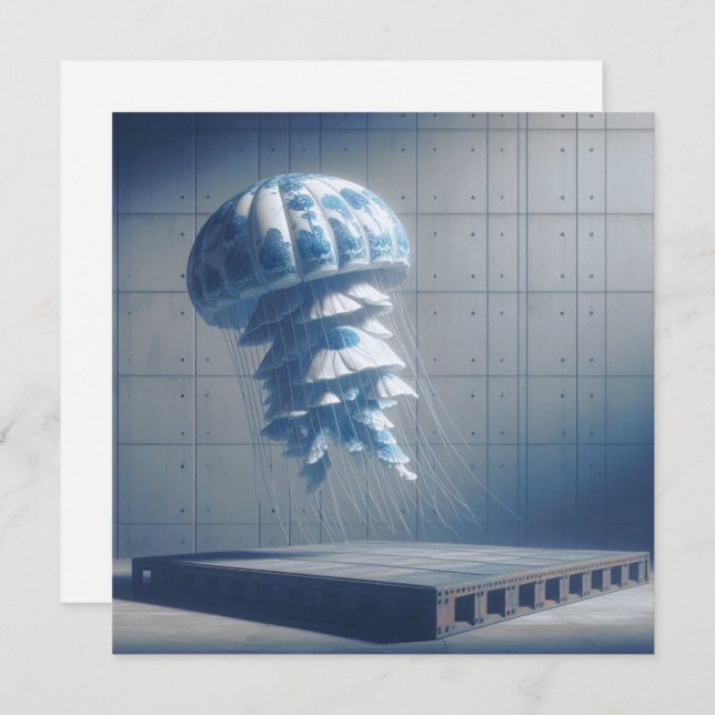 Cartão de Saudação de Peixe-Gato de Porcelana Azul (Frente/Verso)