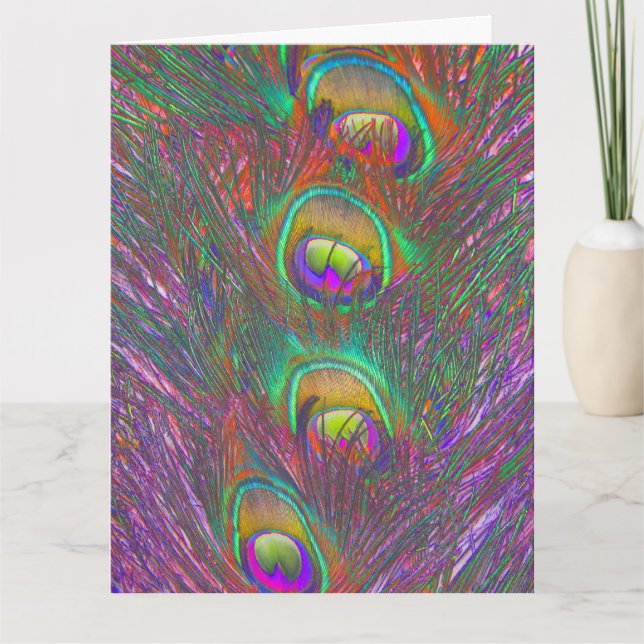 Cartão de Saudação de Penas Peacock de Natal (Frente)