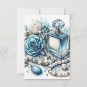 cartão de saudação de perfume azul e flores