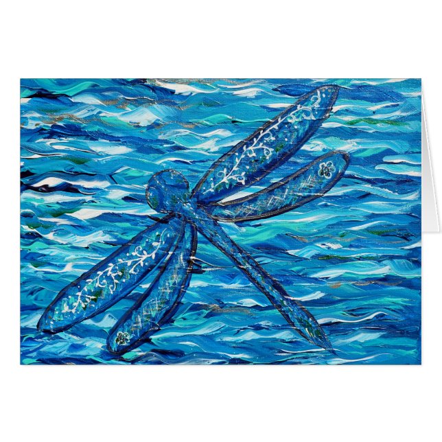 Cartão de Saudação de Pintura de Dragonfly Azul (Frente Horizontal)