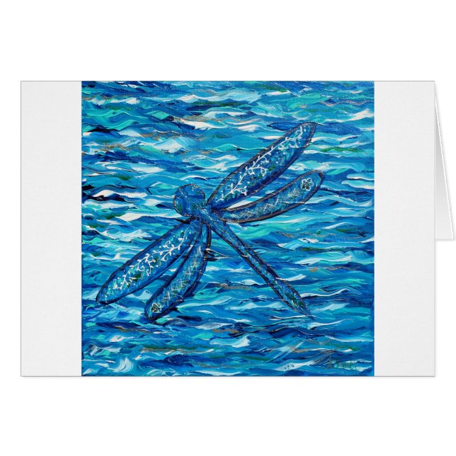 Cartão de Saudação de Pintura de Dragonfly Azul (Frente Horizontal)