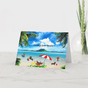 Cartão de Saudação de Praia Dachshund em Qualqu