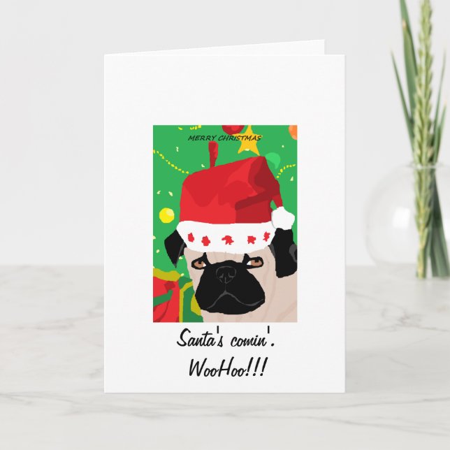 Cartão de Saudação de Pug de Natal (Frente)