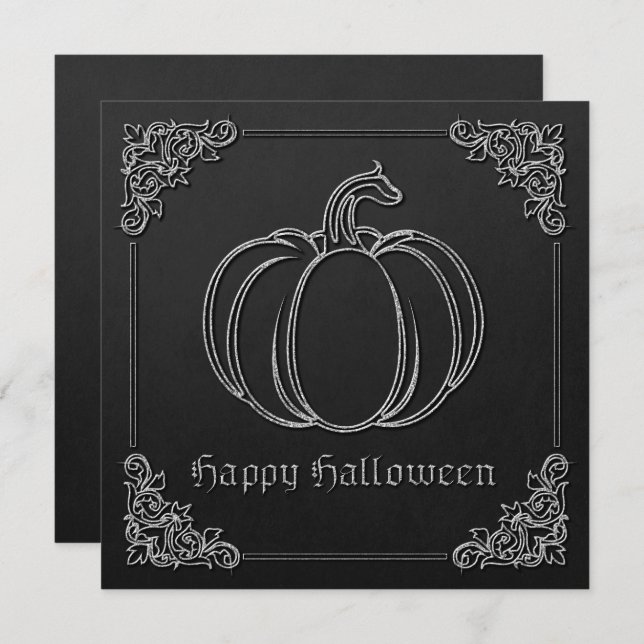Cartão de Saudação de Silver Pumpkin Halloween (Frente/Verso)