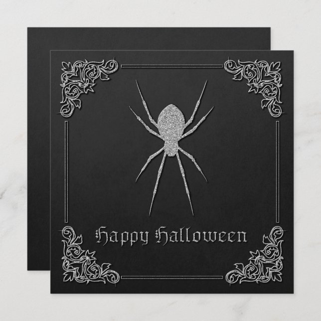 Cartão de Saudação de Silver Spider Halloween (Frente/Verso)