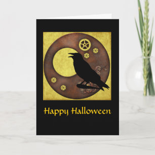 Cartão de Saudação de Steampunk Raven Halloween