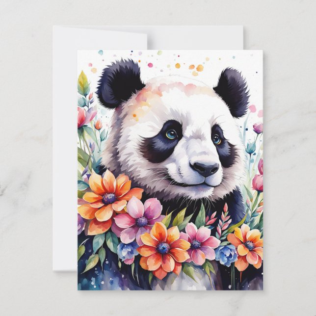 Cartão de Saudação de Urso de Panda Floral de Wate (Frente)