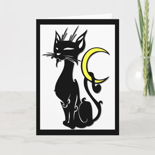 Cartão de Saudação de Vazio Cat w/Lua (Frente)