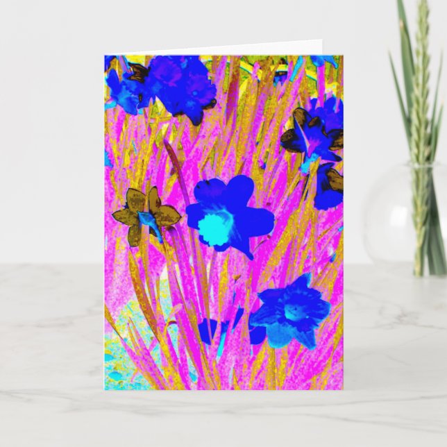 Cartão de Saudação de Vazio 'Daffodils Rosa' (Frente)