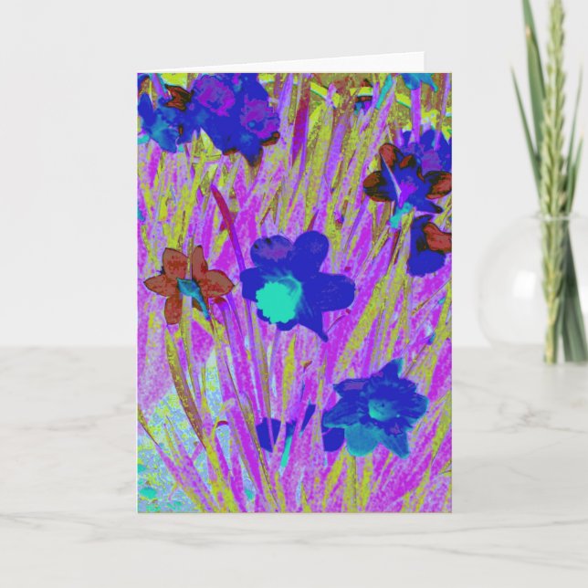 Cartão de Saudação de Vazio 'Daffodils Roxos' (Frente)