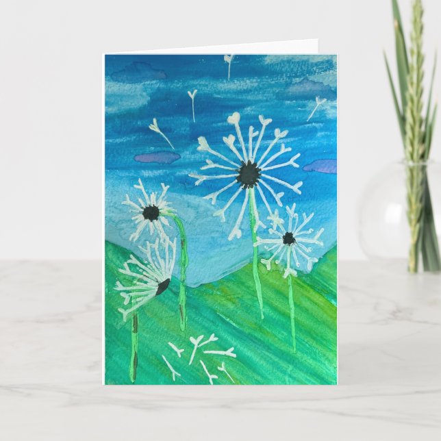 Cartão de Saudação de Vazio de Aquarela Dandelion (Frente)
