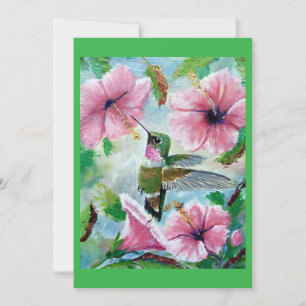 Cartão de Saudação de Vazio Hummingbird e Hibiscus
