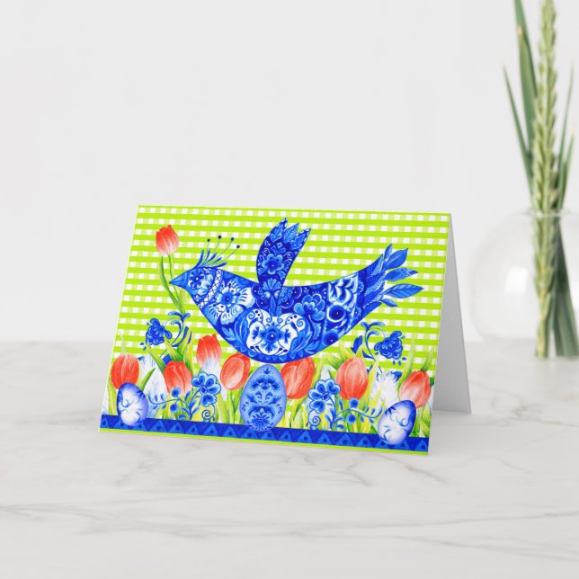 Cartão de Saudação Delft Bluebird e Tulips (Frente)
