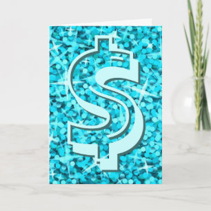 Cartão de saudação do Glitz Azul "$" 'Your Text'