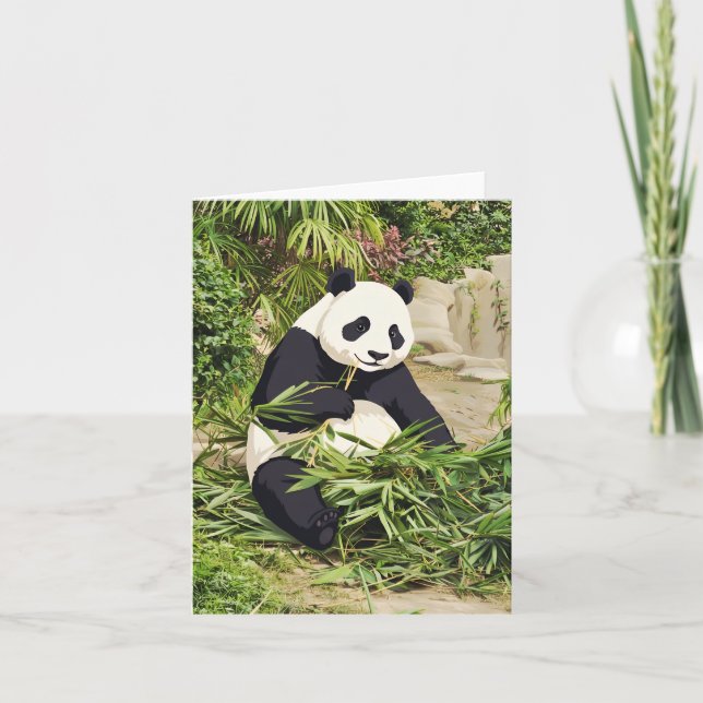 Cartão de saudação do panda comendo bambu (Frente)