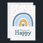 Cartão de Saudação do Rainbow Menorah Dreidel HANU<br><div class="desc">Nosso cartão de saudação Rainbow Menorah Hanukkah tem um design Rainbow popular que sacudir para se tornar um Hanukkah alegre/ Chanukah menorah. Com uma aspersão de estrelas judaicas de David, esta design moderna é uma maneira bela e divertida de desejar à família e aos amigos um Feliz Chanucá no estilo....</div>