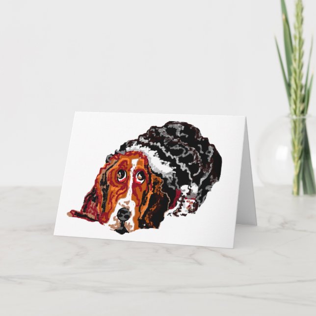 Cartão de Saudação Dobrado : CÃO DO HOUND DE BASSE (Frente)