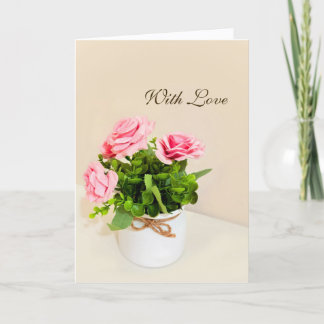 Cartão de Saudação Dobrado Com Amor Rosas Rosa