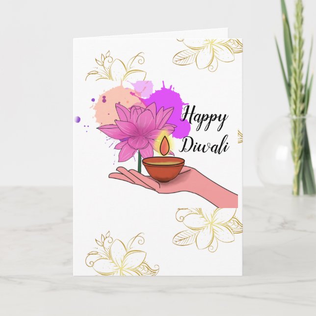 Cartão de Saudação Dobrado de Feliz Diwali (Frente)