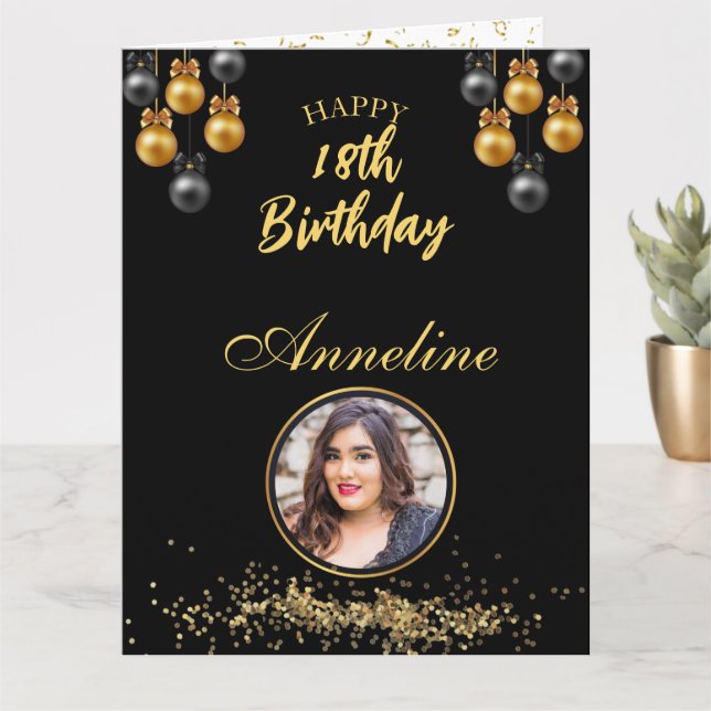 Cartão de Saudação Dobrado de foto preto e dourado (Planta pequena)