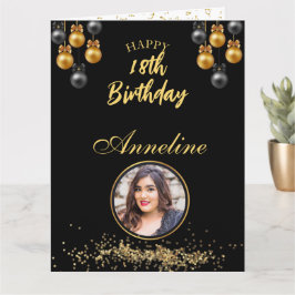 Cartão de Saudação Dobrado de foto preto e dourado