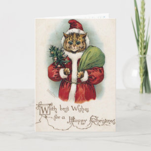 Cartão de Saudação Dobrado de Gato de Natal Louis