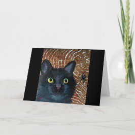 cartão de saudação dobrado gato preto & aranha