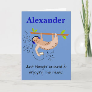 Cartão de saudação dobrado para música e preguiça